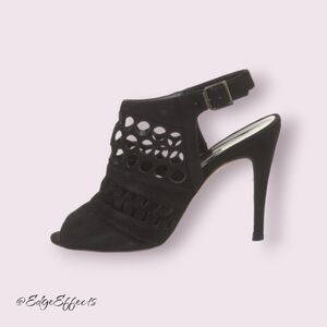 Manolo Blahnik Suede Slingback Pumps Black Heels Size 38 EU 7 US